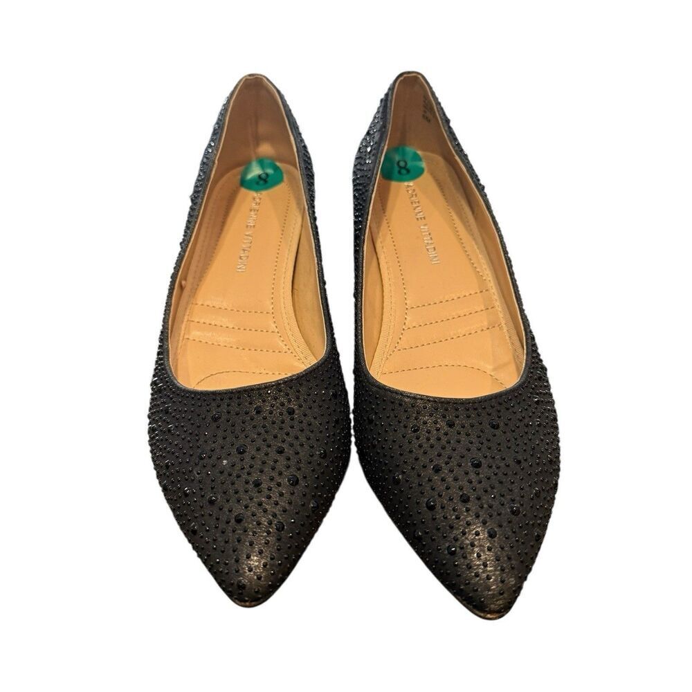 Adrienne Vittadini Shoes Womens 8M Fiona Slip On Pump Black Faux Leather Studded